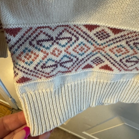 VTG 90s Nordic Fisherman Hearts Fair Isle Sweater Cotton Grannycore Cottagecore - Picture 11 of 16